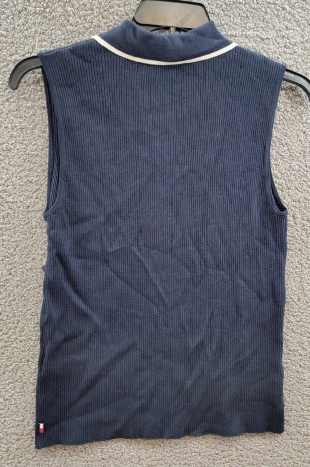 Tommy Hilfiger Rib-Knit Sleeveless Polo Tank Top Women L Midnight/Ivory Pullover
