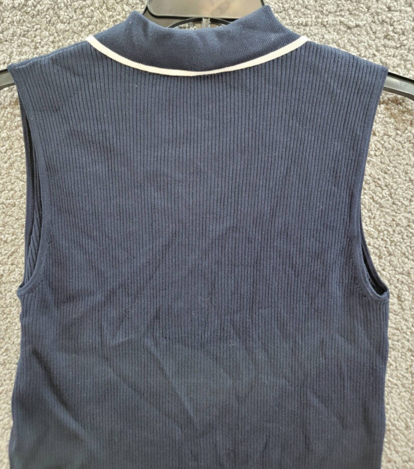 Tommy Hilfiger Rib-Knit Sleeveless Polo Tank Top Women L Midnight/Ivory Pullover