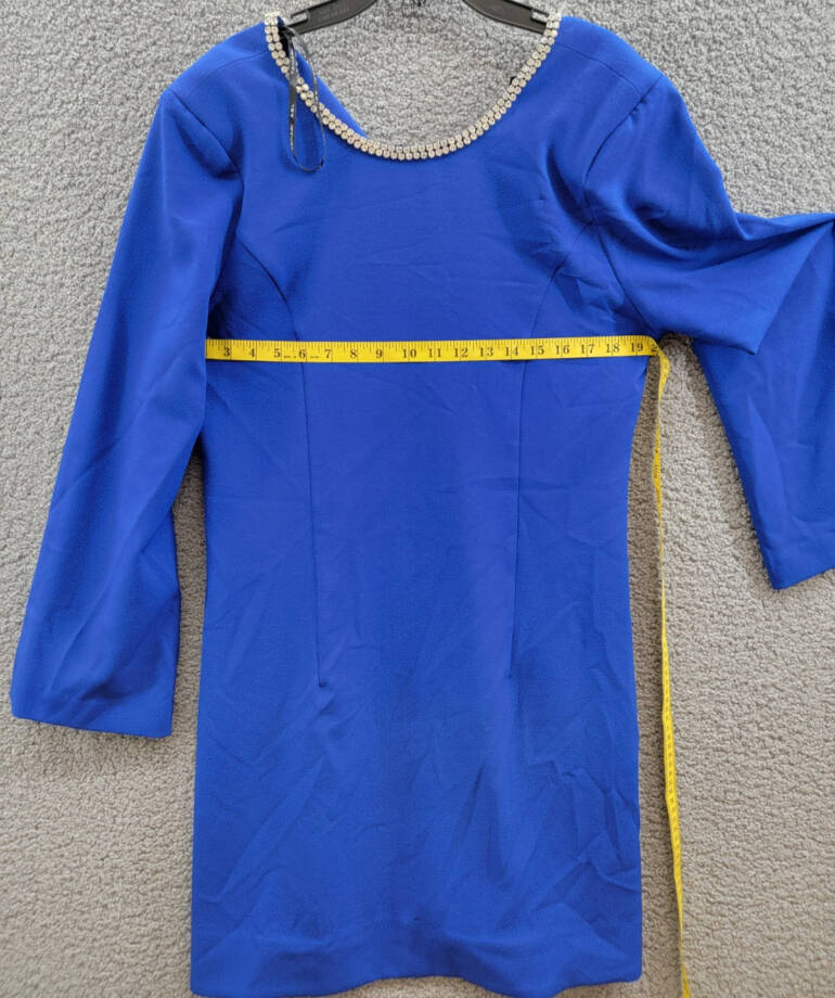 Tahari ASL Rhinestone Trim Shift Dress Women's 12 Cobalt Round Neck Zip Closure~