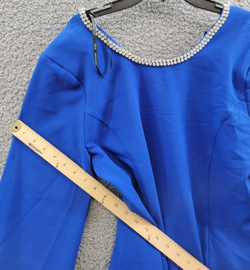 Tahari ASL Rhinestone Trim Shift Dress Women's 12 Cobalt Round Neck Zip Closure~