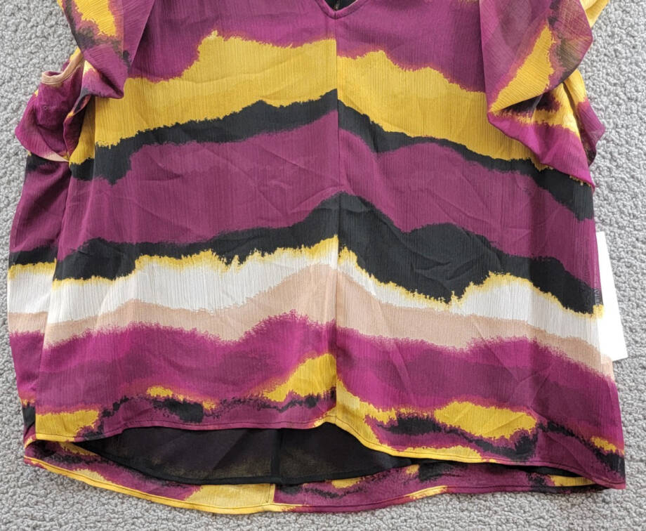 Calvin Klein Printed Short-Sleeve Blouse Women's XL Ochre Multicolor Pullover~