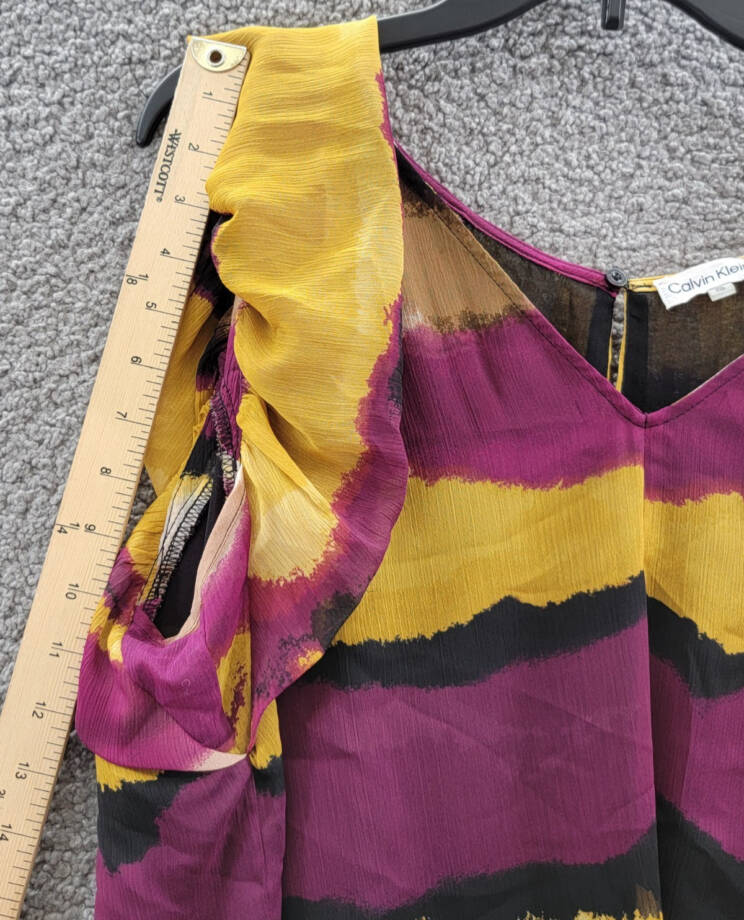 Calvin Klein Printed Short-Sleeve Blouse Women's XL Ochre Multicolor Pullover~