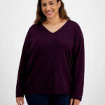 Tommy Hilfiger Plus Size Rhinestone Argyle Sweater Women's 3X Aubergine Pullover