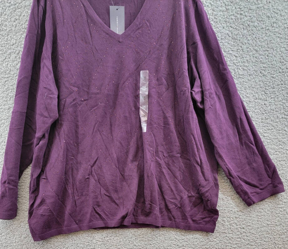 Tommy Hilfiger Plus Size Rhinestone Argyle Sweater Women's 3X Aubergine Pullover