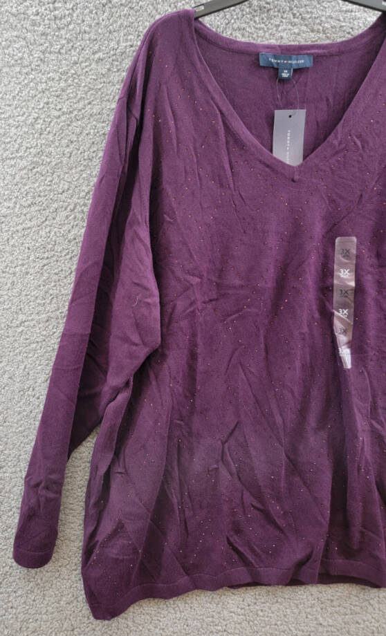 Tommy Hilfiger Plus Size Rhinestone Argyle Sweater Women's 3X Aubergine Pullover