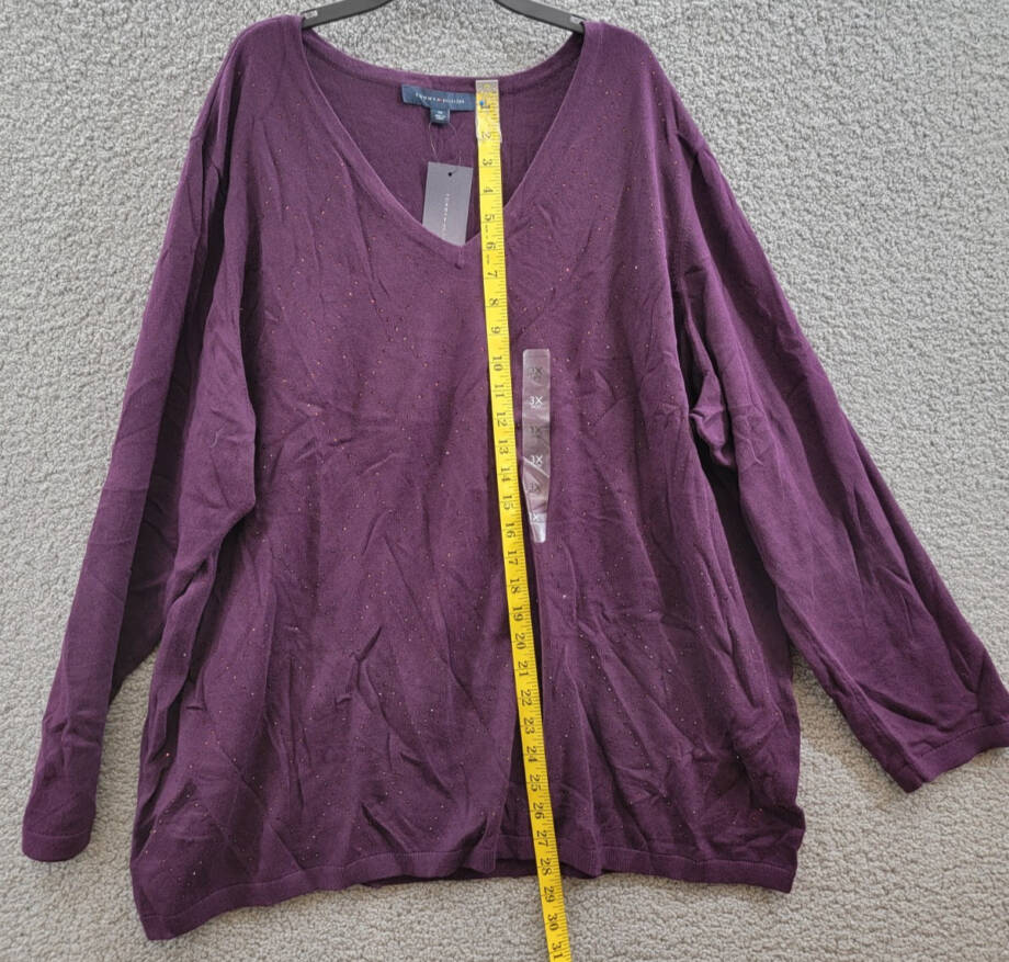 Tommy Hilfiger Plus Size Rhinestone Argyle Sweater Women's 3X Aubergine Pullover