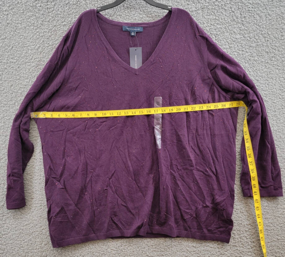 Tommy Hilfiger Plus Size Rhinestone Argyle Sweater Women's 3X Aubergine Pullover