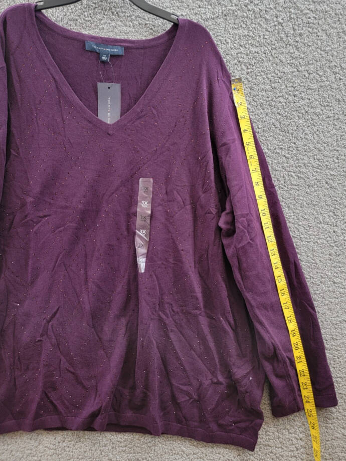 Tommy Hilfiger Plus Size Rhinestone Argyle Sweater Women's 3X Aubergine Pullover