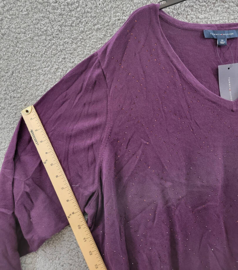 Tommy Hilfiger Plus Size Rhinestone Argyle Sweater Women's 3X Aubergine Pullover