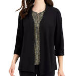 Kasper Open-Front Cardigan Jacket Women's S Black Shawl Collar Quarter Sleeves