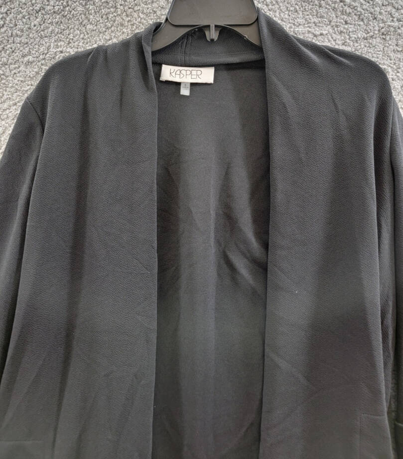Kasper Open-Front Cardigan Jacket Women's S Black Shawl Collar Quarter Sleeves