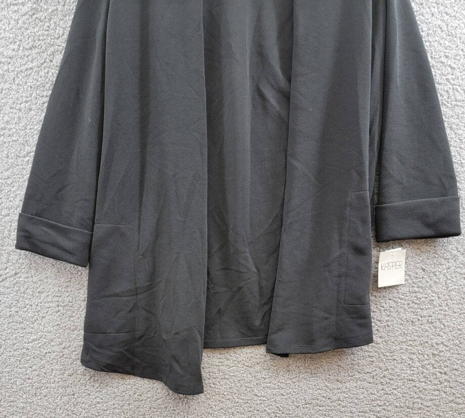 Kasper Open-Front Cardigan Jacket Women's S Black Shawl Collar Quarter Sleeves