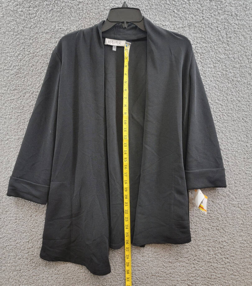 Kasper Open-Front Cardigan Jacket Women's S Black Shawl Collar Quarter Sleeves