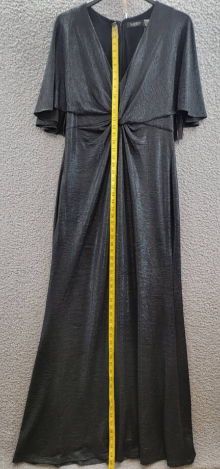 Lauren Ralph Lauren Twist-Front Cape-Overlay Gown Women's 12 Black Zip Closure~