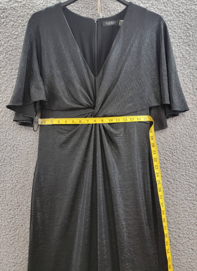 Lauren Ralph Lauren Twist-Front Cape-Overlay Gown Women's 12 Black Zip Closure~