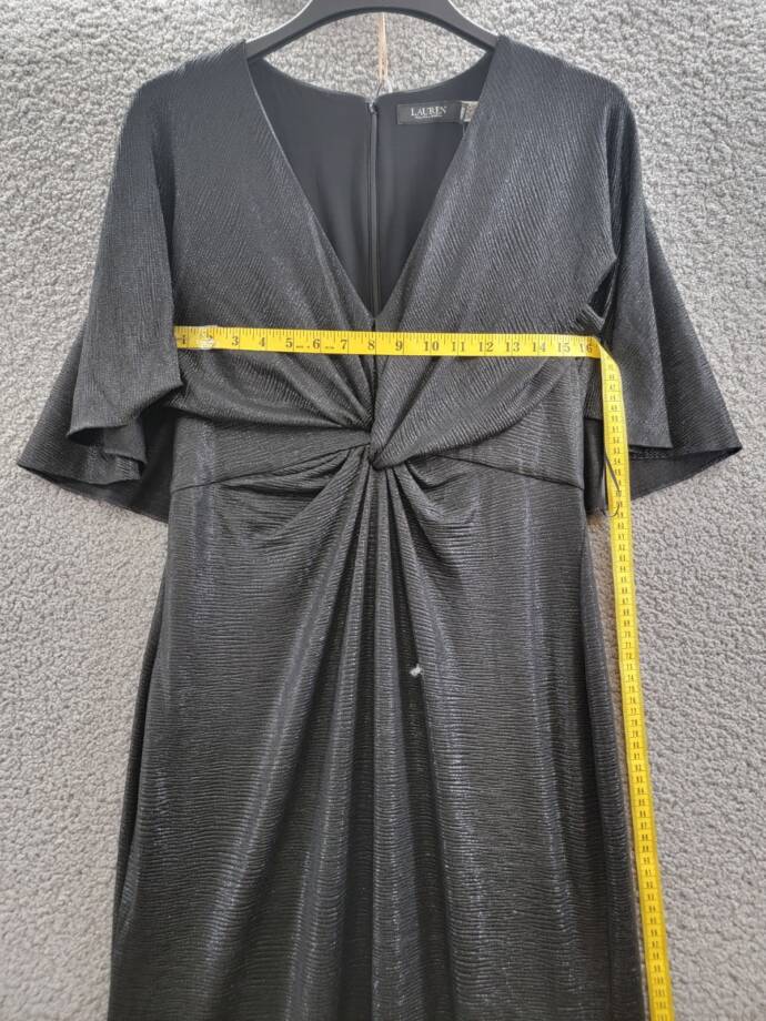 Lauren Ralph Lauren Twist-Front Cape-Overlay Gown Women's 12 Black Zip Closure~