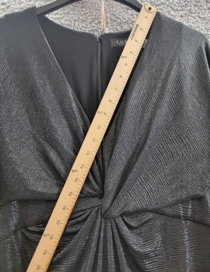 Lauren Ralph Lauren Twist-Front Cape-Overlay Gown Women's 12 Black Zip Closure~