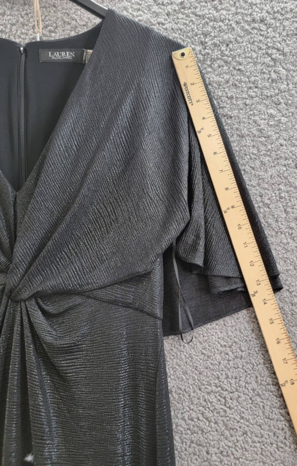 Lauren Ralph Lauren Twist-Front Cape-Overlay Gown Women's 12 Black Zip Closure~