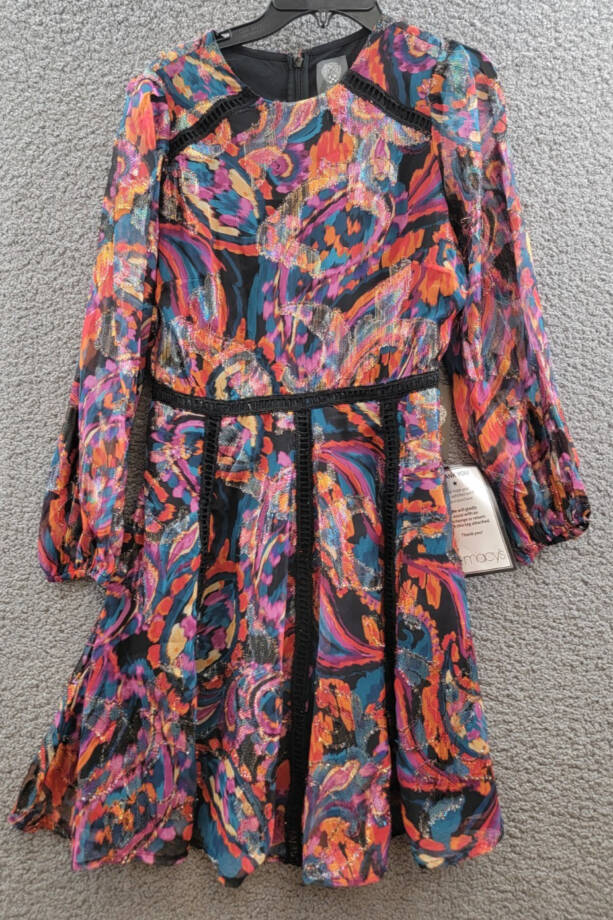 Vince Camuto Metallic Blend Chiffon Fit & Flare Dress Women's 2 Red Multi Zip~