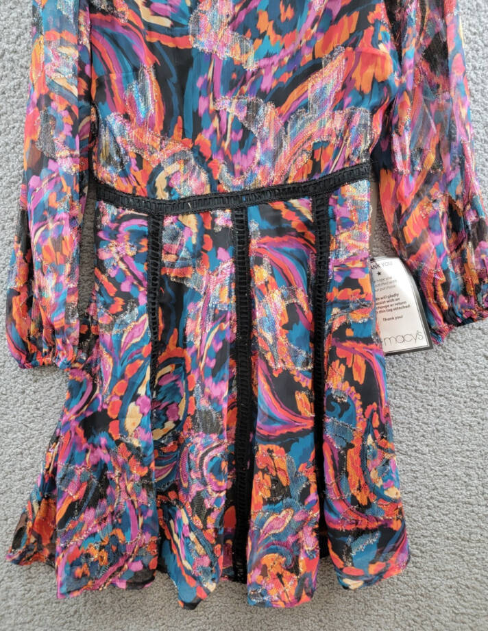 Vince Camuto Metallic Blend Chiffon Fit & Flare Dress Women's 2 Red Multi Zip~