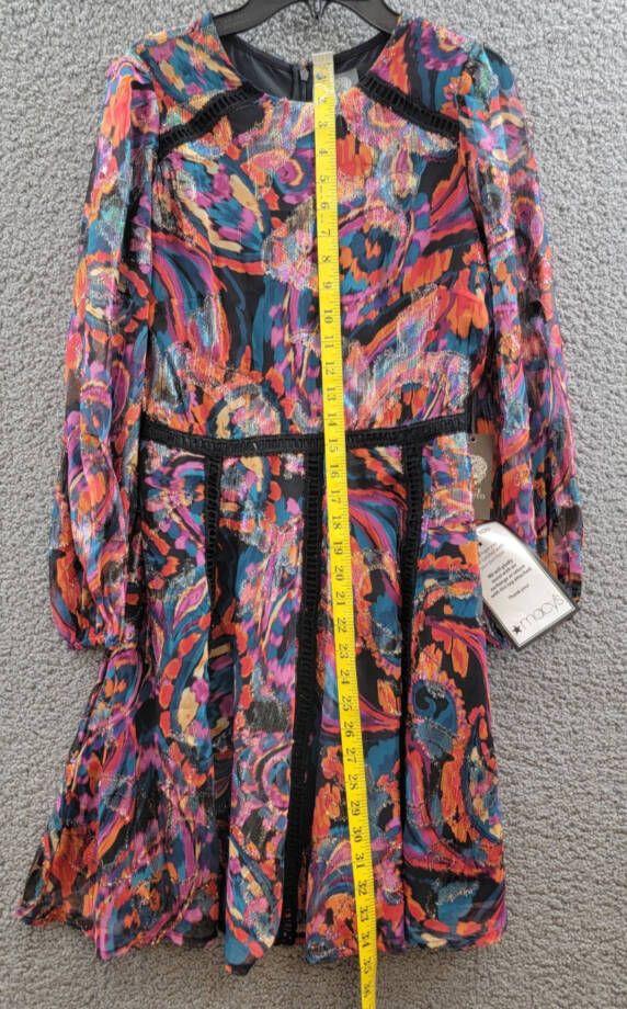 Vince Camuto Metallic Blend Chiffon Fit & Flare Dress Women's 2 Red Multi Zip~
