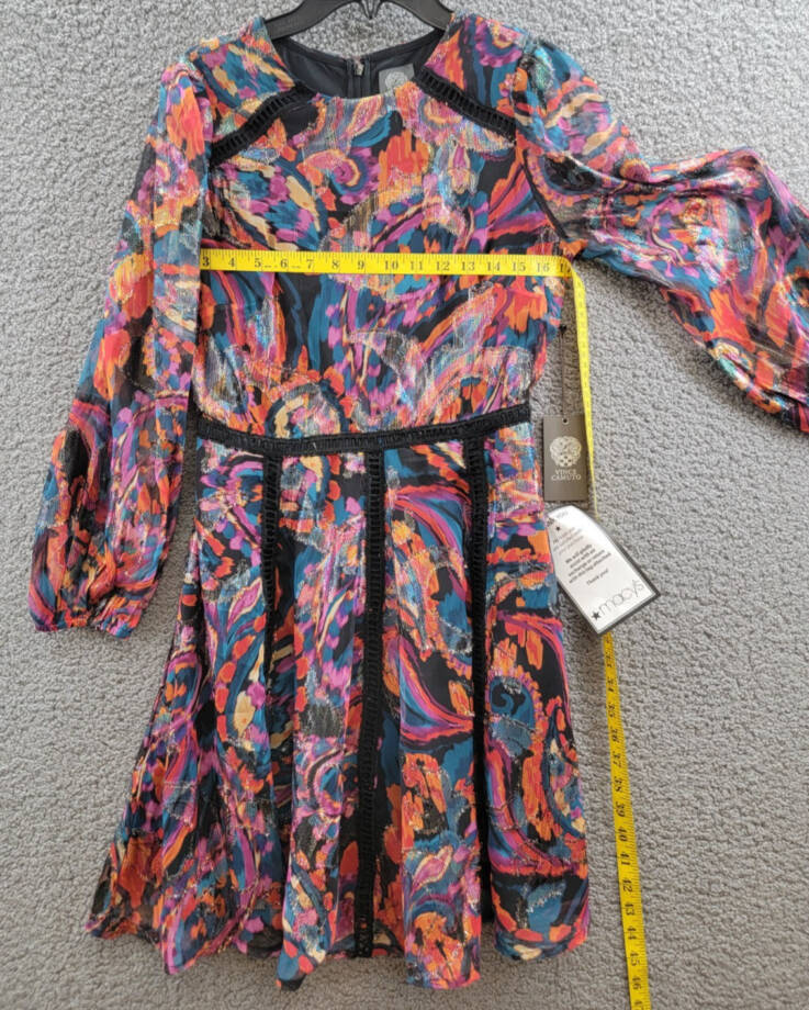 Vince Camuto Metallic Blend Chiffon Fit & Flare Dress Women's 2 Red Multi Zip~
