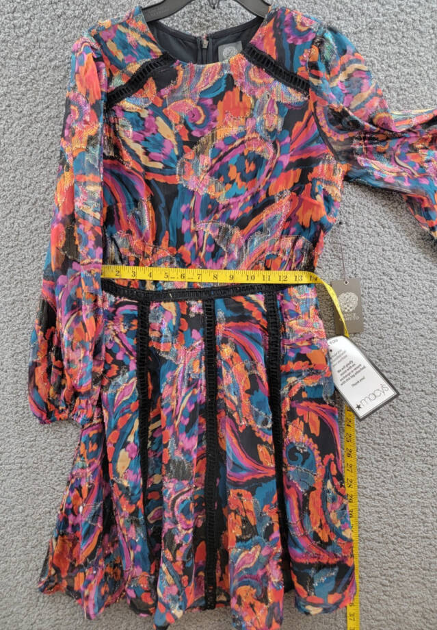 Vince Camuto Metallic Blend Chiffon Fit & Flare Dress Women's 2 Red Multi Zip~