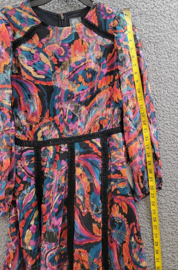 Vince Camuto Metallic Blend Chiffon Fit & Flare Dress Women's 2 Red Multi Zip~