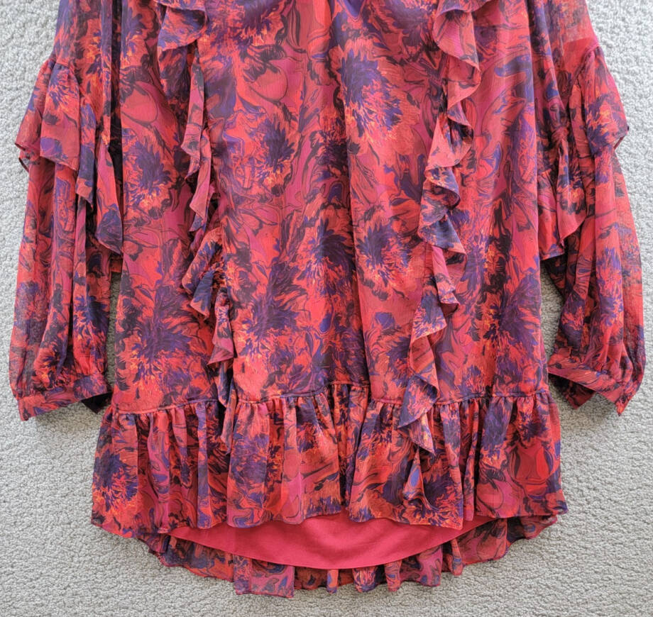 Cinq à Sept Livie Tiered Mini Dress Women's 6 Dark Red Multi Split Neck Pullover