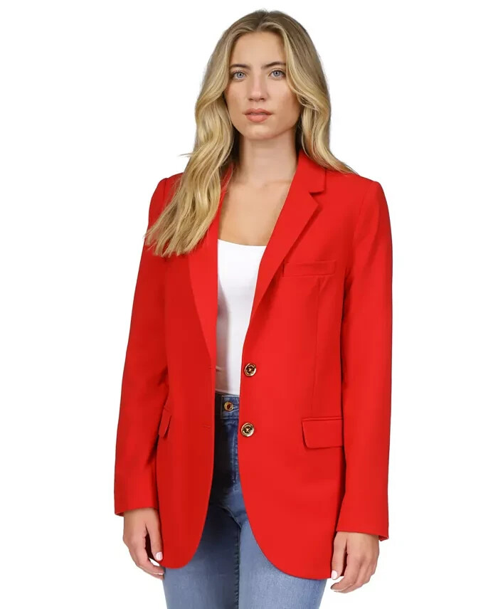 MICHAEL Michael Kors Two-Button Boyfriend Blazer Women's 6 Crimson Red Solid L/S