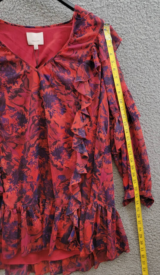 Cinq à Sept Livie Tiered Mini Dress Women's 6 Dark Red Multi Split Neck Pullover