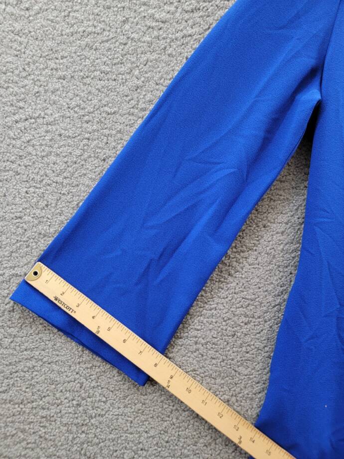 Tahari ASL Rhinestone Trim Shift Dress Women's 14 Cobalt Long Sleeve Zip/Button