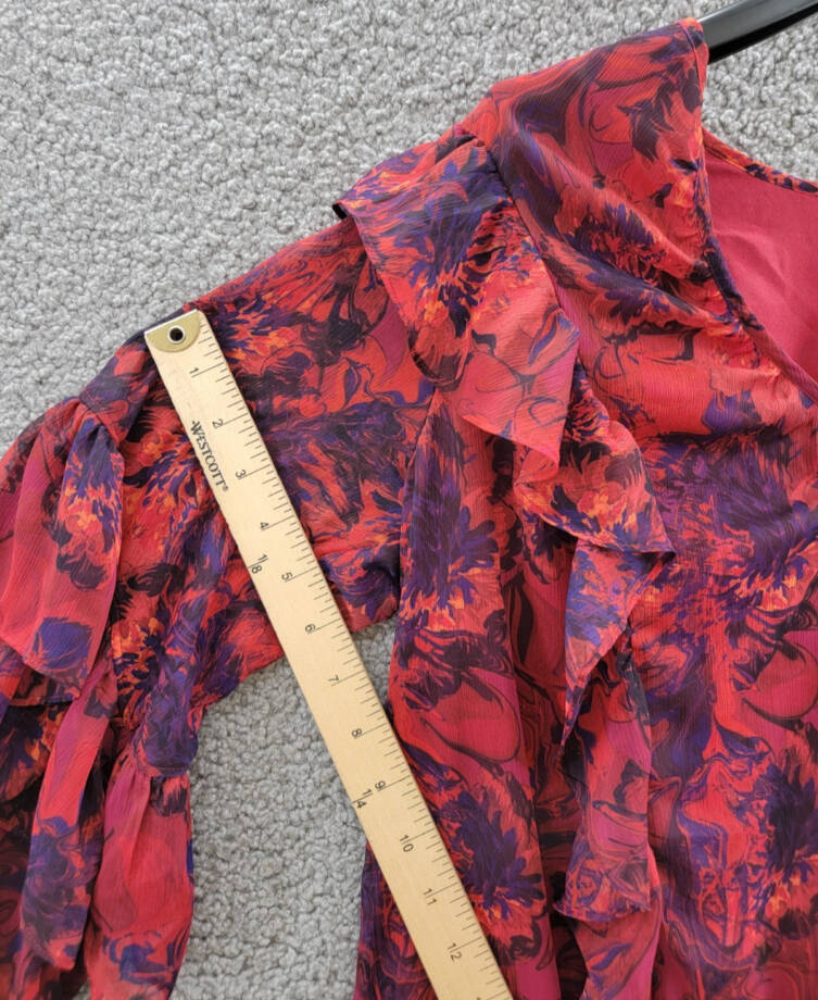 Cinq à Sept Livie Tiered Mini Dress Women's 6 Dark Red Multi Split Neck Pullover