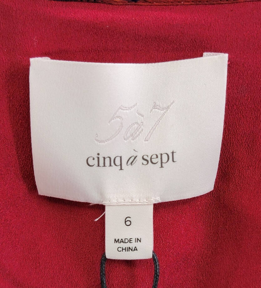 Cinq à Sept Livie Tiered Mini Dress Women's 6 Dark Red Multi Split Neck Pullover