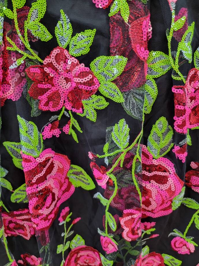 Adrianna Papell Rose-Embroidered-Mesh Dress Women's 6 Pink Green Multi Back Zip