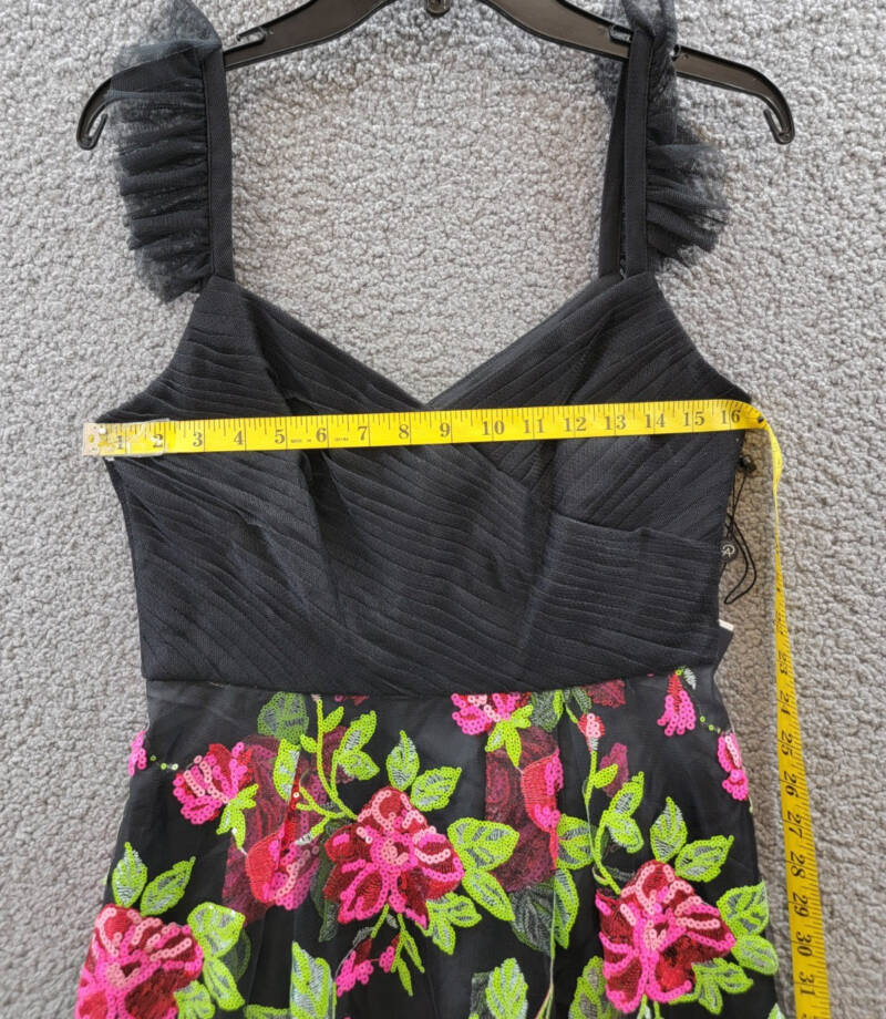 Adrianna Papell Rose-Embroidered-Mesh Dress Women's 6 Pink Green Multi Back Zip
