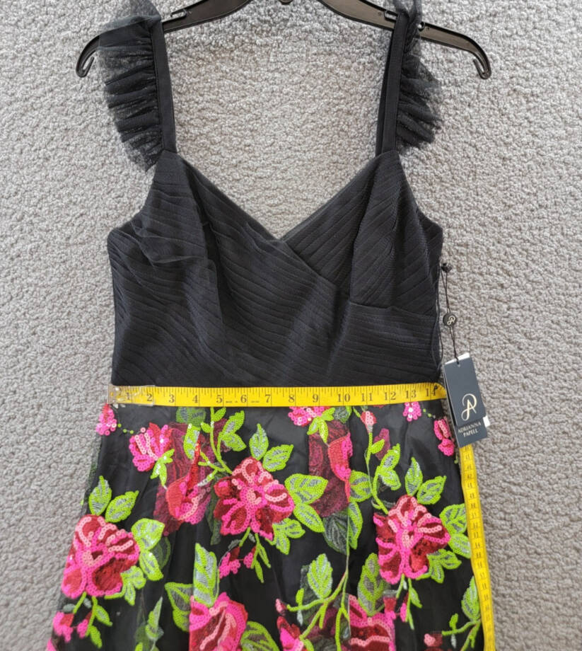 Adrianna Papell Rose-Embroidered-Mesh Dress Women's 6 Pink Green Multi Back Zip