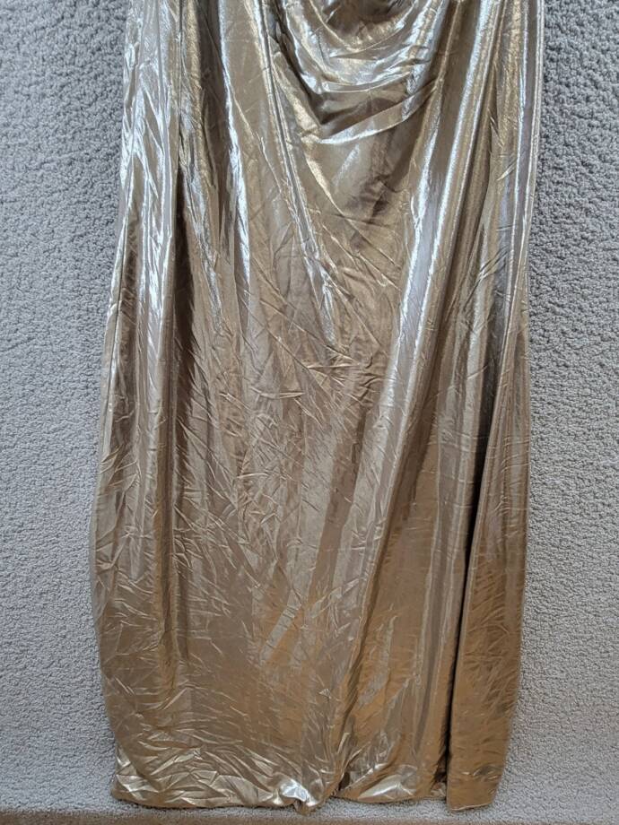 Lauren Ralph Lauren One-Shoulder Metallic Chiffon Gown Women's 18 Pewter/Silver