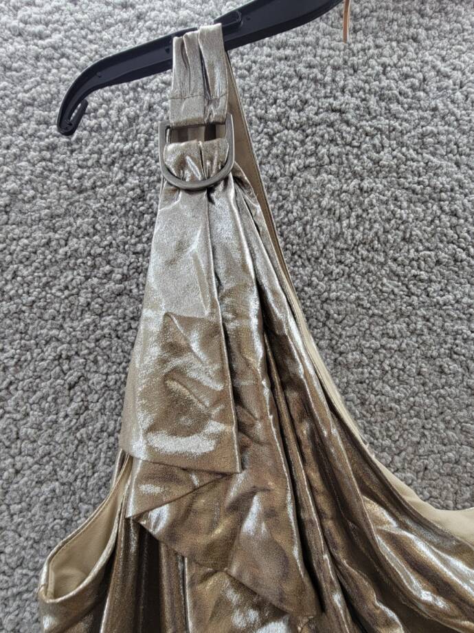 Lauren Ralph Lauren One-Shoulder Metallic Chiffon Gown Women's 18 Pewter/Silver