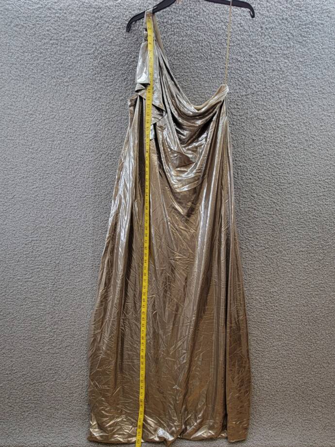 Lauren Ralph Lauren One-Shoulder Metallic Chiffon Gown Women's 18 Pewter/Silver