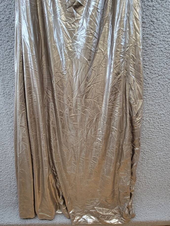 Lauren Ralph Lauren One-Shoulder Metallic Chiffon Gown Women's 18 Pewter/Silver