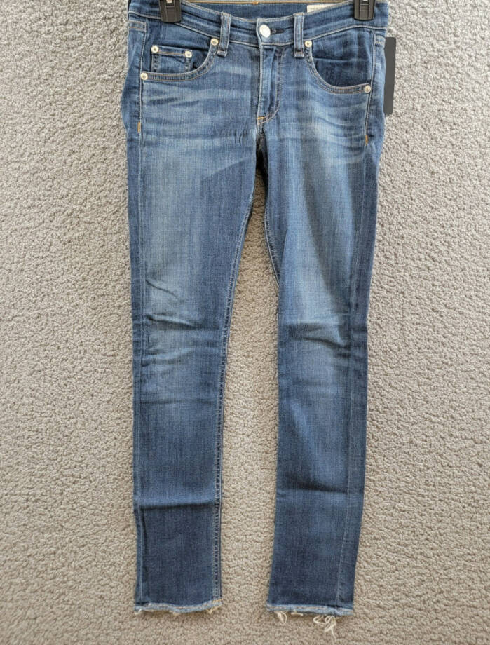 Rag & Bone Mid Rise Slim Fit Capri Jeans Women's 24 Orson Denim Faded Button Zip