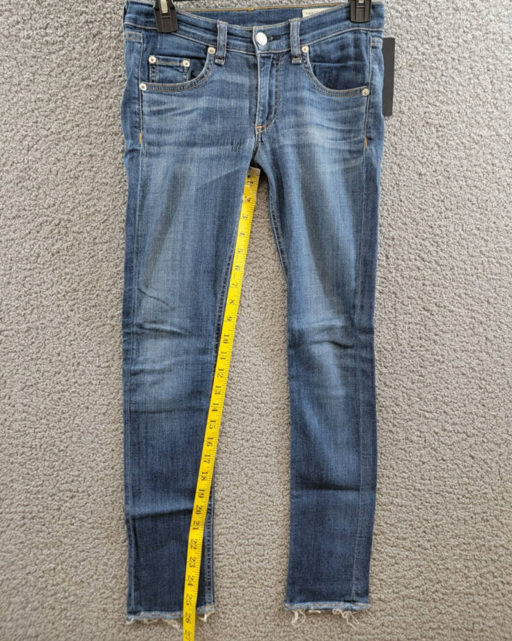 Rag & Bone Mid Rise Slim Fit Capri Jeans Women's 24 Orson Denim Faded Button Zip