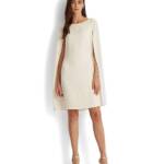 Lauren Ralph Lauren Georgette Cape Dress Women's 2 Winter Cream Side Zip Closure