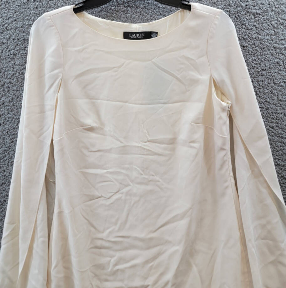 Lauren Ralph Lauren Georgette Cape Dress Women's 2 Winter Cream Side Zip Closure
