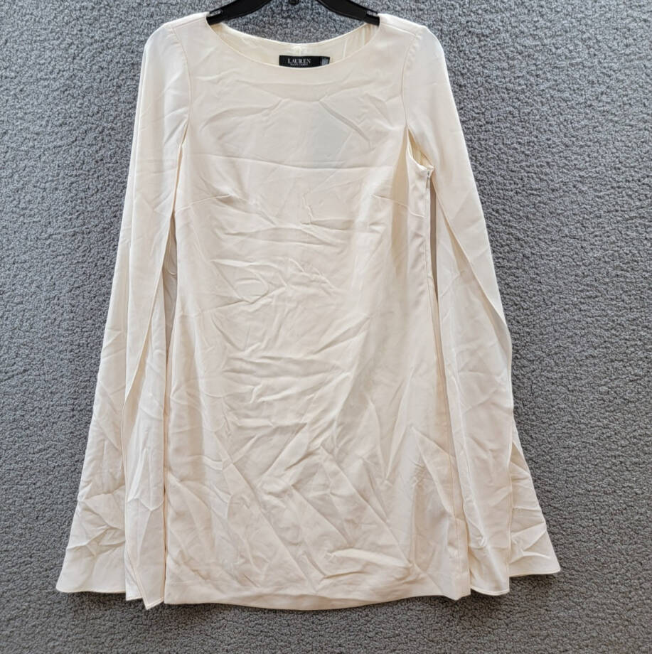 Lauren Ralph Lauren Georgette Cape Dress Women's 2 Winter Cream Side Zip Closure