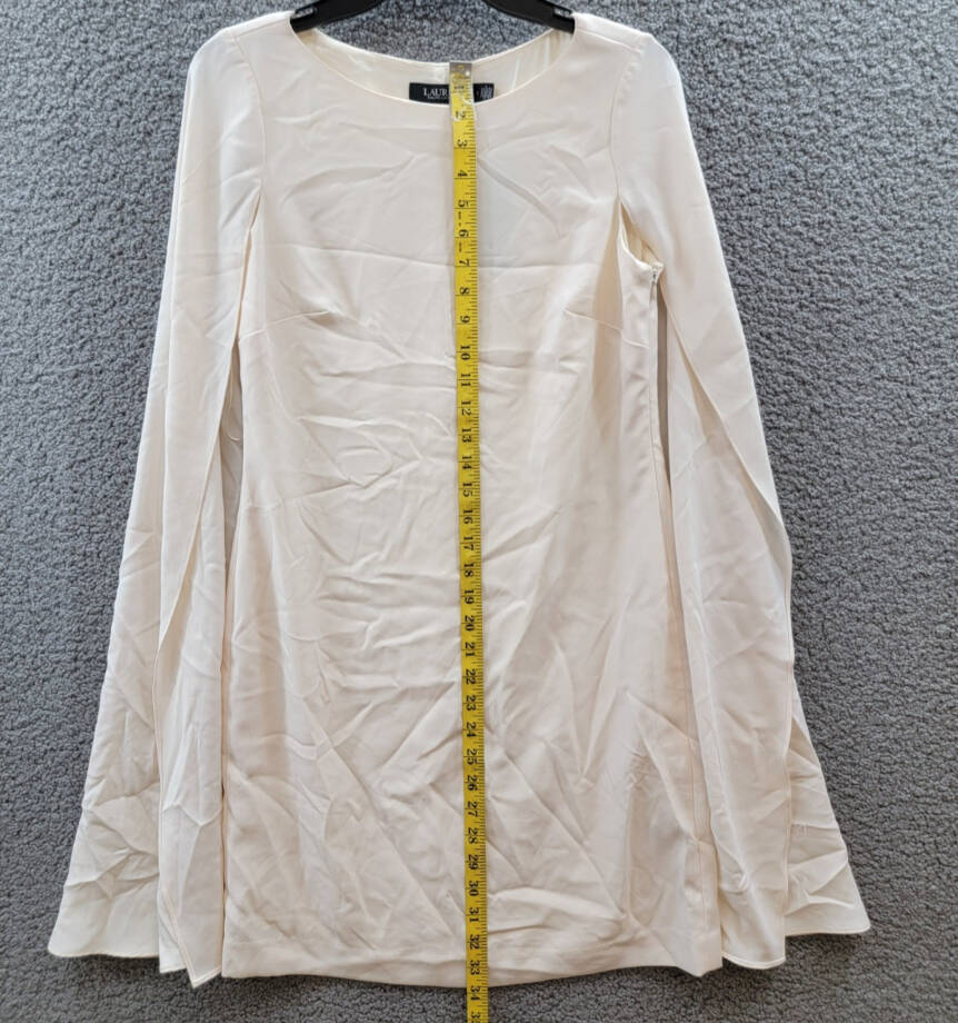 Lauren Ralph Lauren Georgette Cape Dress Women's 2 Winter Cream Side Zip Closure