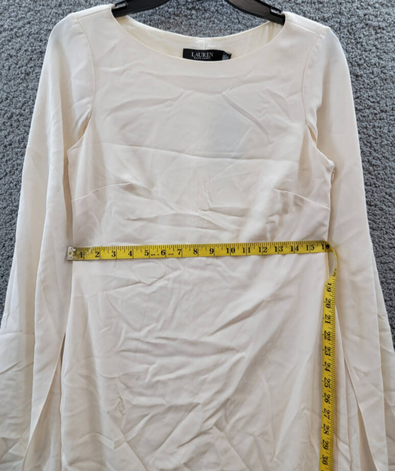 Lauren Ralph Lauren Georgette Cape Dress Women's 2 Winter Cream Side Zip Closure