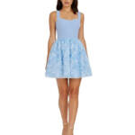 Dress the Population Sleeveless Fit & Flare Dress Women's S Sky Multi Back Zip