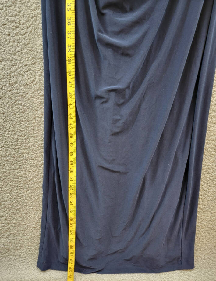 B&A By Betsy & Adam Lace-Sleeve Square-Neck Gown Women's 14 Navy Zip Closure~